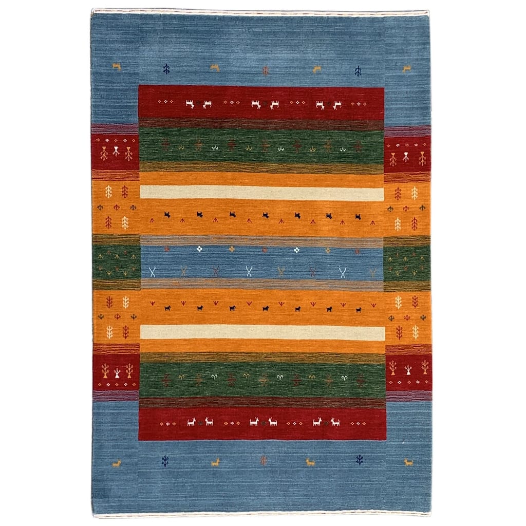 Sky Blue Hand Knotted Wool Transitional Gabbeh Rug, 10' x 14', soft cozy floor rug - L