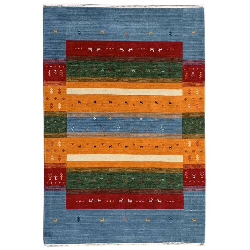 Sky Blue Hand Knotted Wool Transitional Gabbeh Rug, 8' x 10', plush elegant accent - L