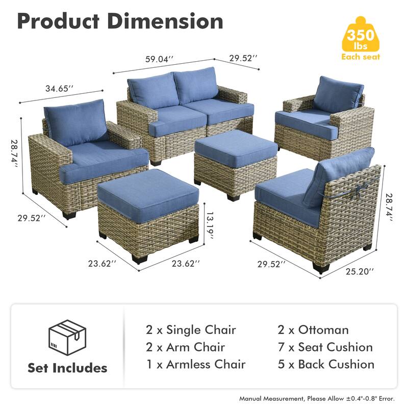 HOOOWOOO 7-piece Patio Furniture Conversation Set with Cushion