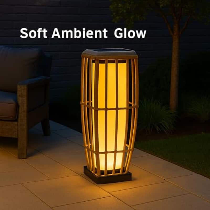 Aria Home Solar Floor Lantern Outdoor Wicker Lamp Rattan Patio Light