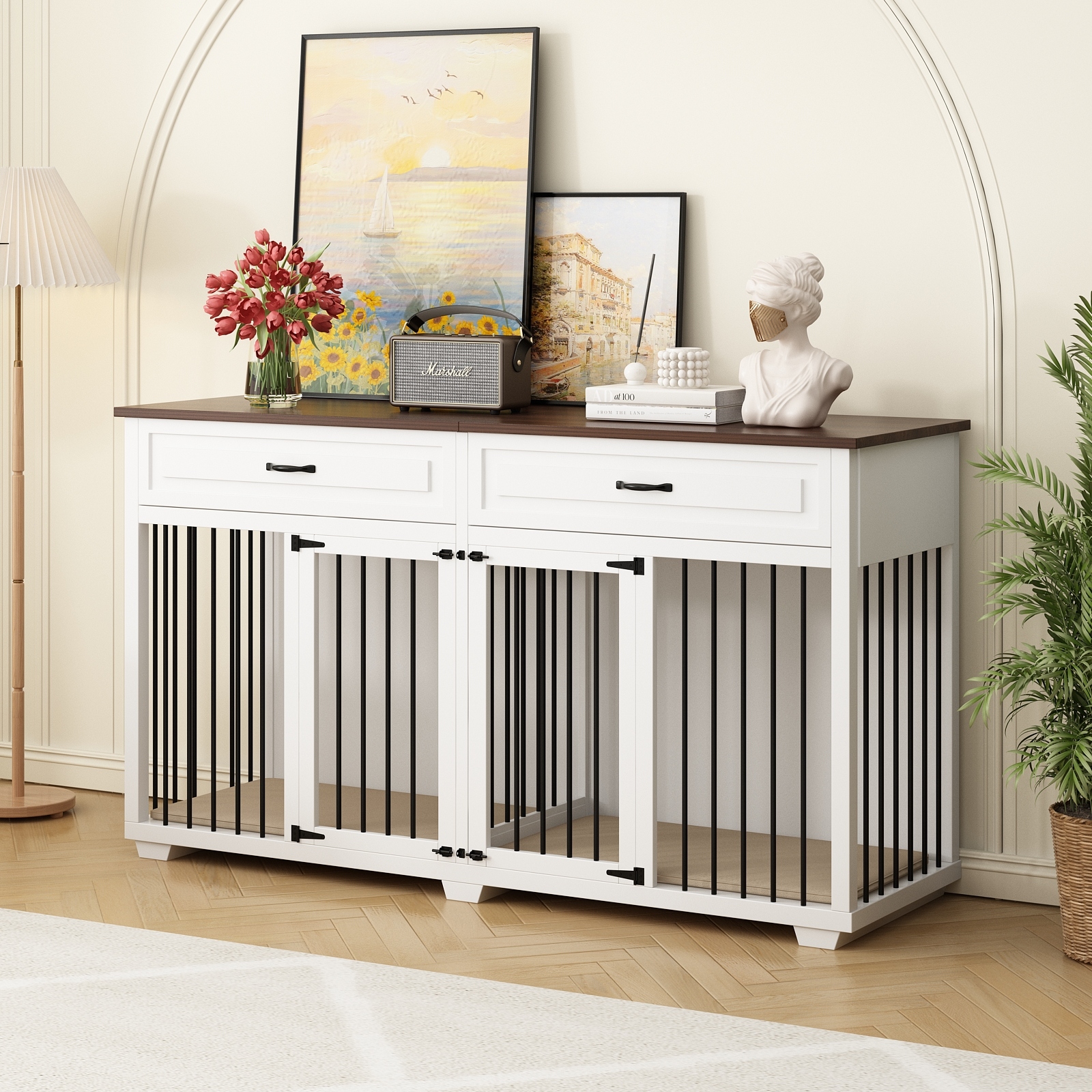 72.4 Dog Crate Furniture Wooden Dog Kennel with Double Drawers Bed Bath Beyond 38288105
