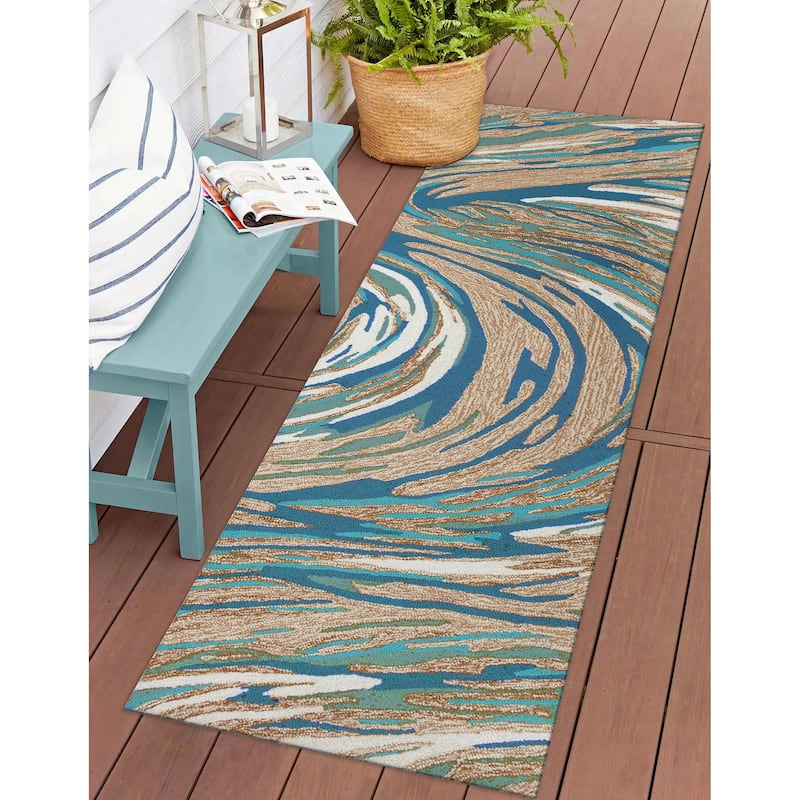 Liora Manne Capri Big Wave Indoor/Outdoor Area Rug - 2' x 8' - Aqua