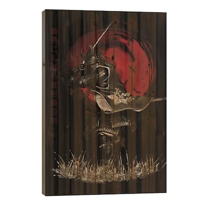 Bushido Samurai Attacking Print On Wood by Cornel Vlad - Multi-Color
