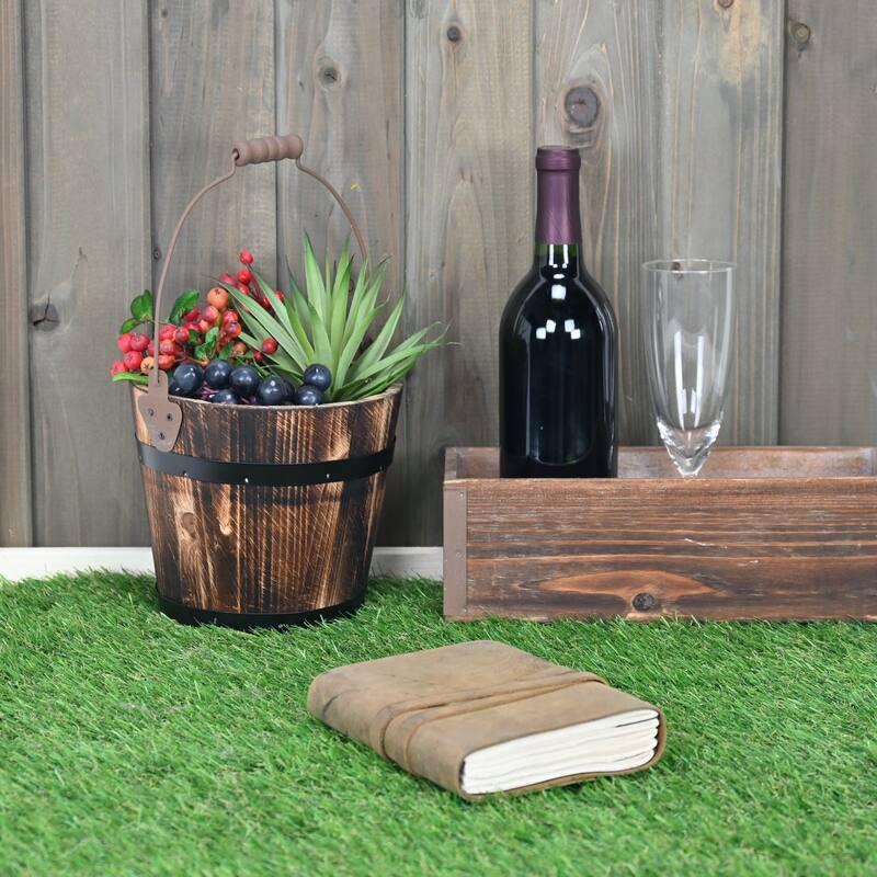 Rustic 6.75" Wood Bucket Planter for Indoor Plants & Tabletop Decor