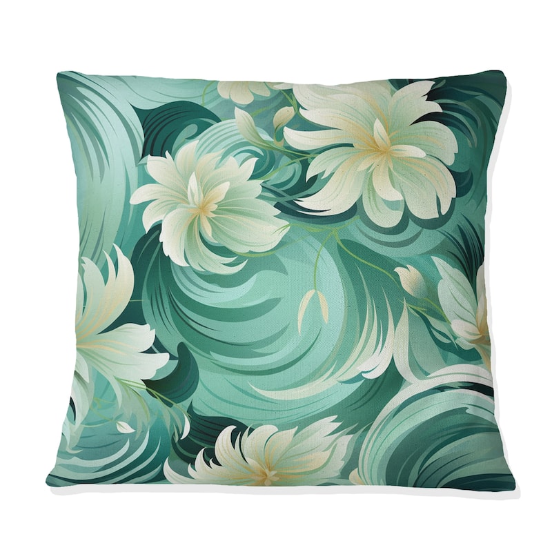Designart "Green Mint Seamless Waves" Floral Printed Throw Pillow