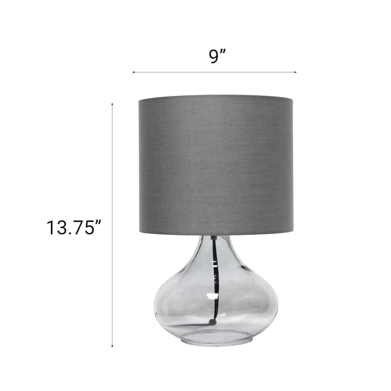 13.75" Decorative Glass Accent Table Lamp with Soft Fabric Shade Perfect for Living Room or Bedroom - 9"L x 9"W x 13.75"H