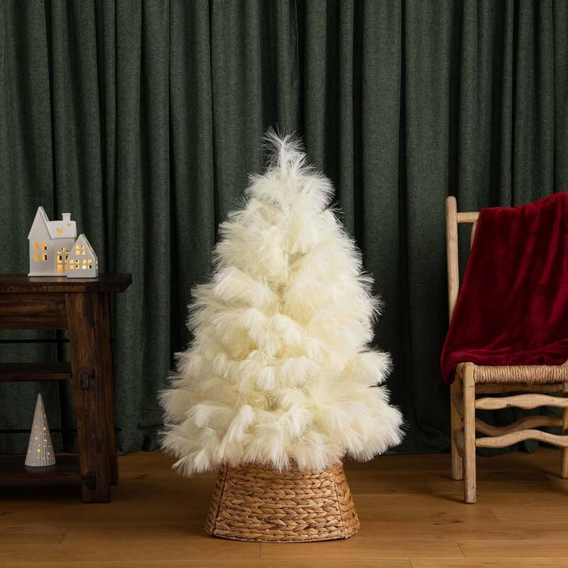 4ft. Artificial Off-White Pampas Grass Christmas Tree - Unique Festive Holiday X-Mas Accent