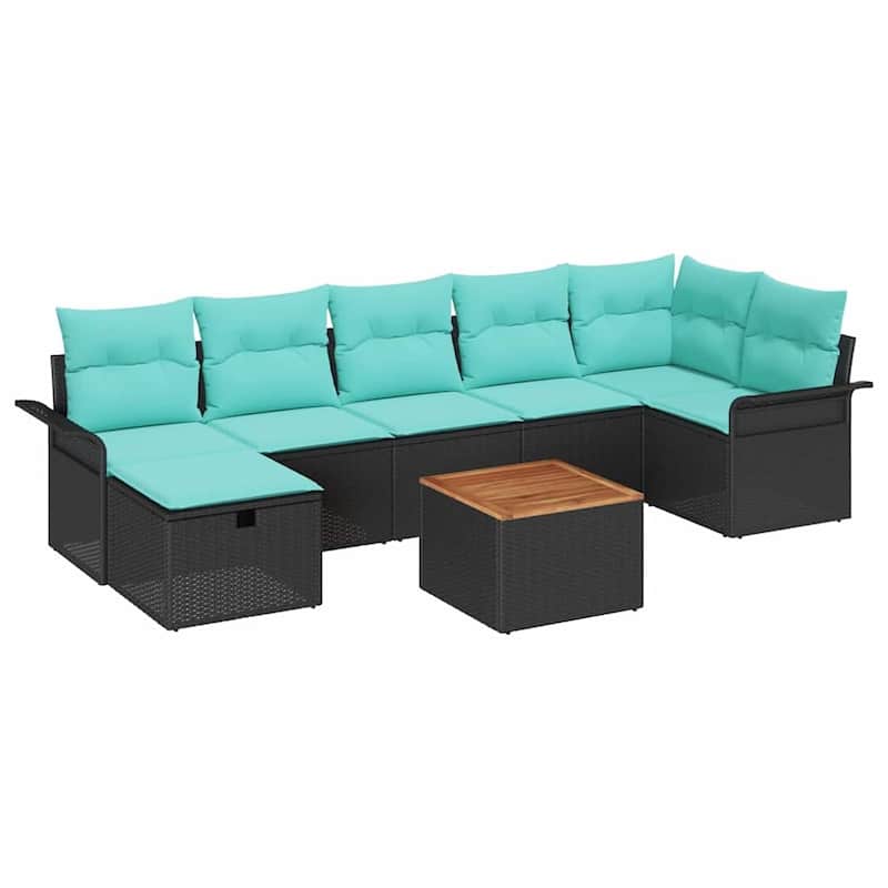 vidaXL 8 Piece Garden Sofa Set with Cushions Black Poly Rattan - 117.1×52.2×27.2