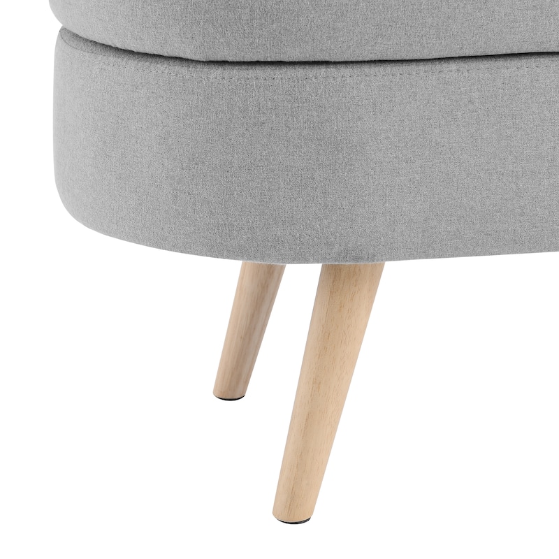 GDFStudio - Emma Linen Pleated Storage Ottoman Bench with Durable Rubberwood Legs