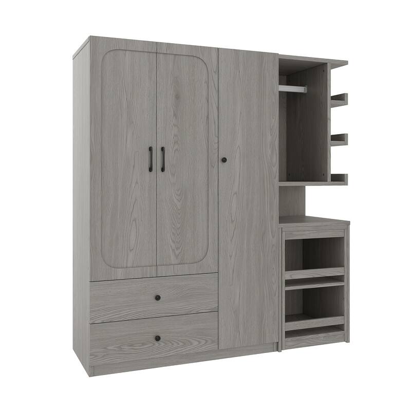 2-Door Wardrobe with Convertible Desk, Multiple Drawers & Hanging Storage