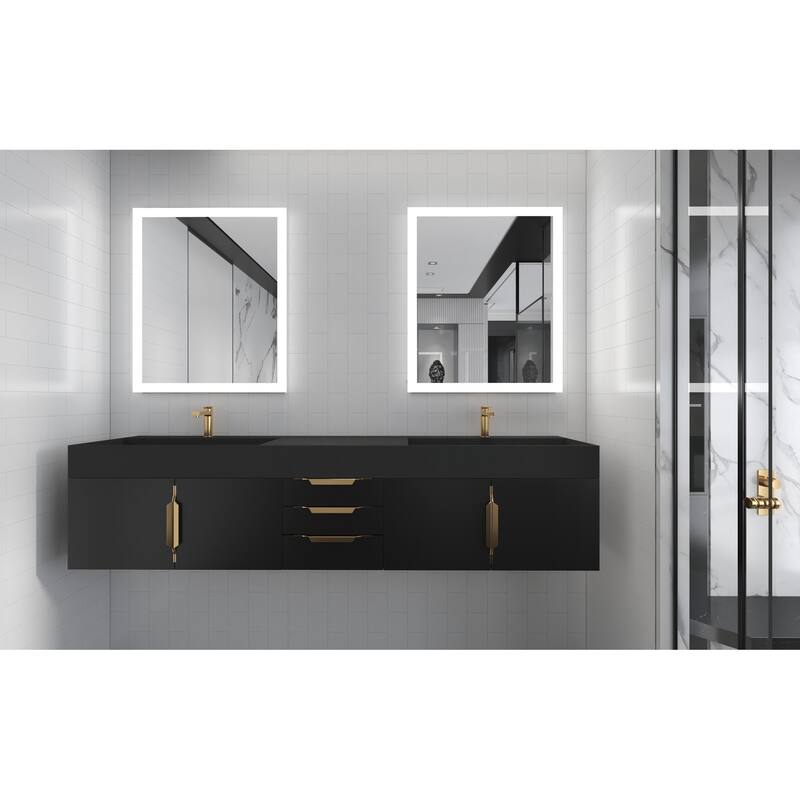 Amazon 84" Wall Mounted Double Bathroom Vanity Set w/ Black Top