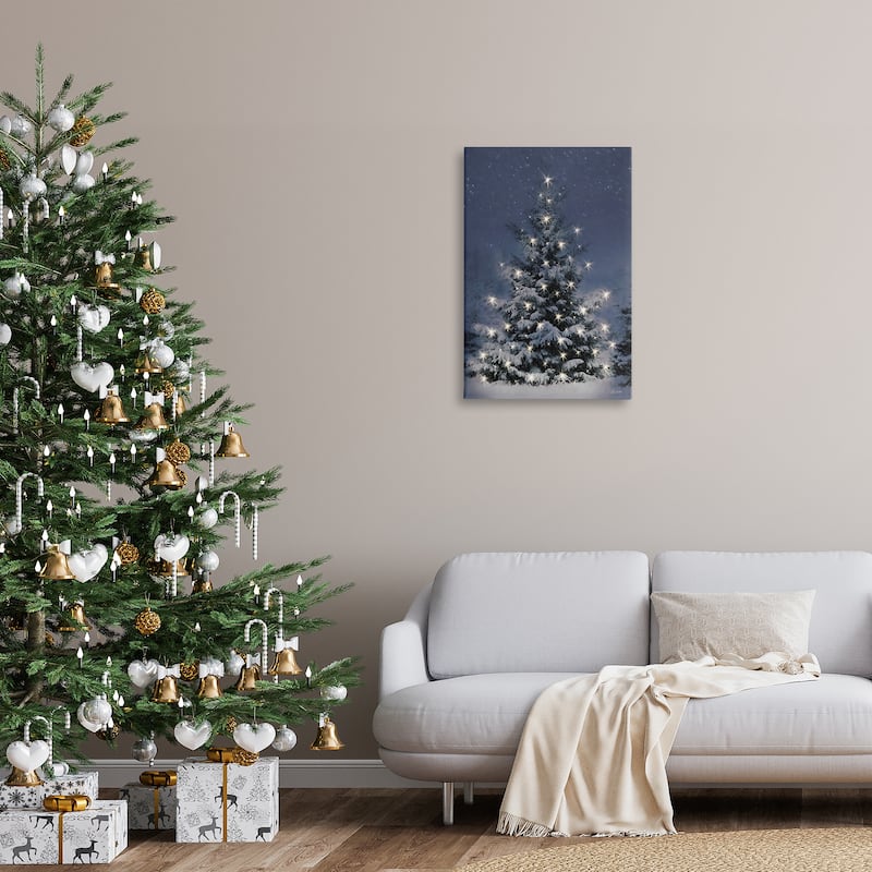Stupell Snowy Nighttime Christmas Tree Canvas Wall Art Design By Lori Deiter