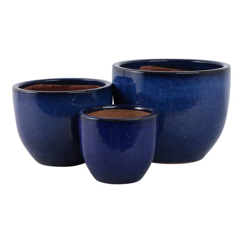 Round Ceramic Planters with Smooth Textured Design (Set of 3) - 11" x 11" x 9"