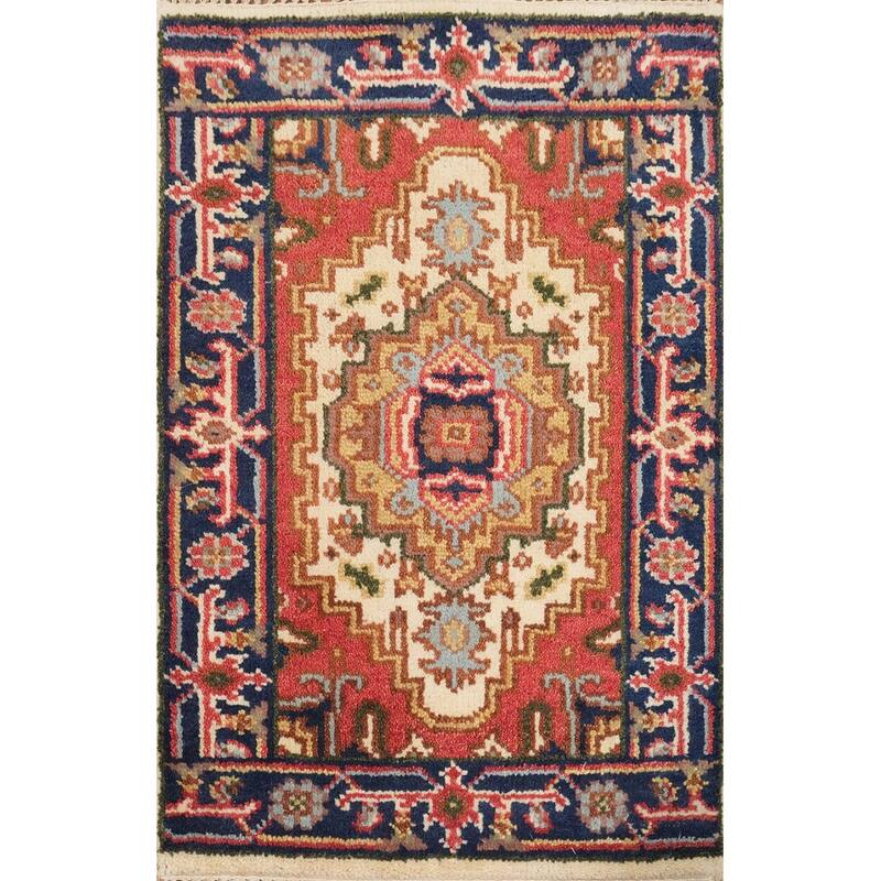 Hand Knotted Oriental 100% Wool Carpet Traditional Medallion Beige & Ivories Heriz (serapi) Area Rug - 3' 0'' X 2' 0''
