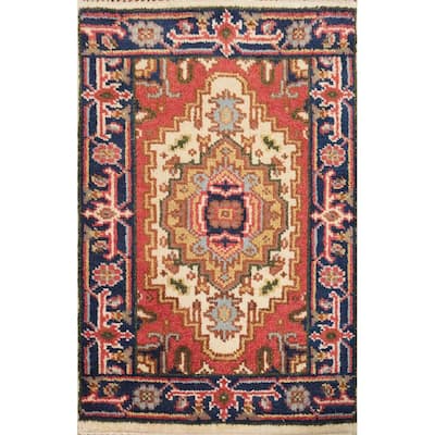 Hand Knotted Oriental 100% Wool Carpet Traditional Medallion Beige & Ivories Heriz (serapi) Area Rug - 3' 0'' X 2' 0''