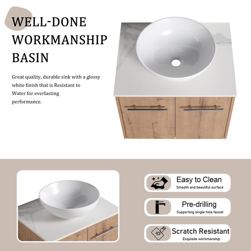 Beingnext 24"/30" Single Bathroom Vanity with Sink, Floating Bathroom Vanity with 2 Soft Close Doors