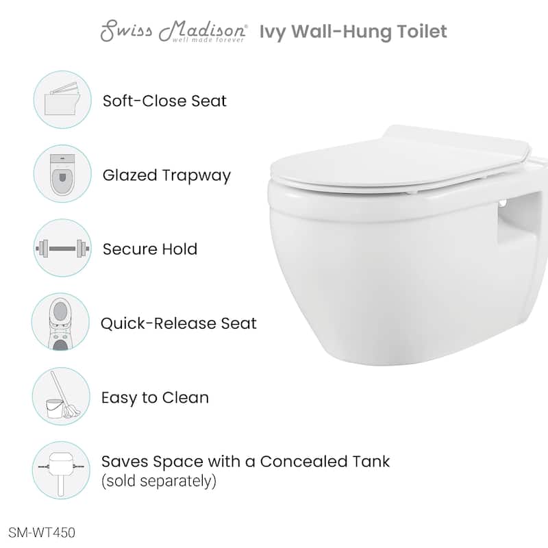 Ivy Wall Hung Elongated Toilet Bowl 0.8/1.28 GPF Dual Flush