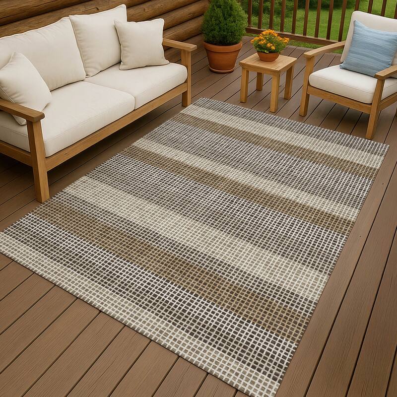 Machine Washable Indoor/ Outdoor Cabana Stripe Chantille Rug