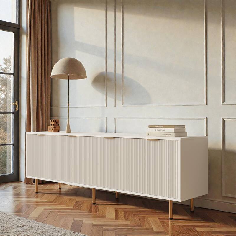 Modern Warm White 70.87" TV Stand for 80 Inch TVs, MDF Media Console Cabinet for Living Room or Bedroom