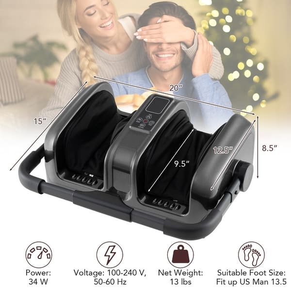 dimension image slide 3 of 5, Electric Foot & Calf Massager with Heat - Deep Kneading & Rolling Shiatsu - 20" L x 12.5" W x 8.5" H