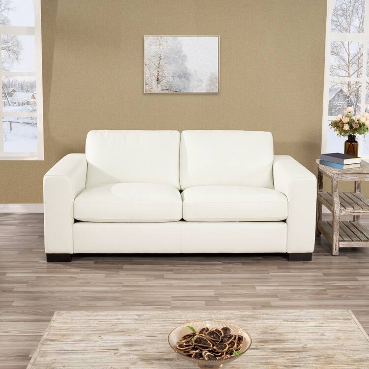 Genuine Leather Loveseat Sofa - Ultimate Comfort, Mid-Century Living Room Loveseat, Modern Small Couch with Sturdy Block Legs