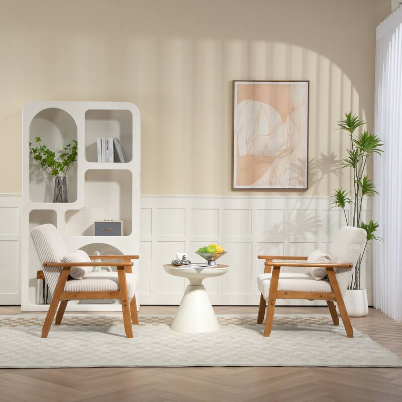 Velvet fabric armchair Solid wood frame leisure chair for the living room bedroom a set of two - Beige