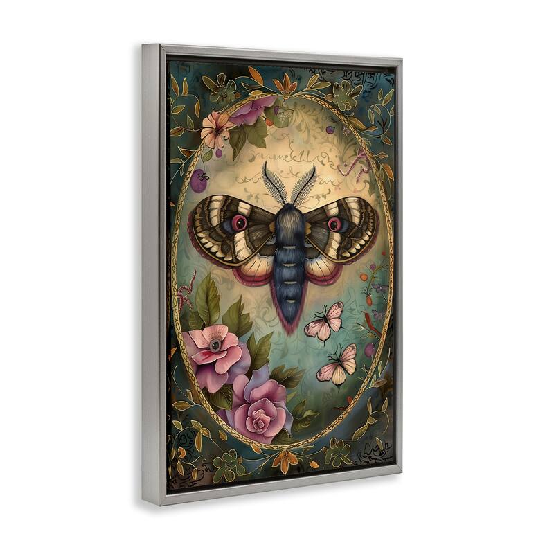 Stupell Vintage Moth & Floral Border Framed Floater Canvas Wall Art Design By The Dutch Lady