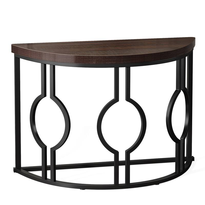 43" Industrial Half Moon Console Table with Geometric Base for Living Room, Hallway, Foyer, Entrance