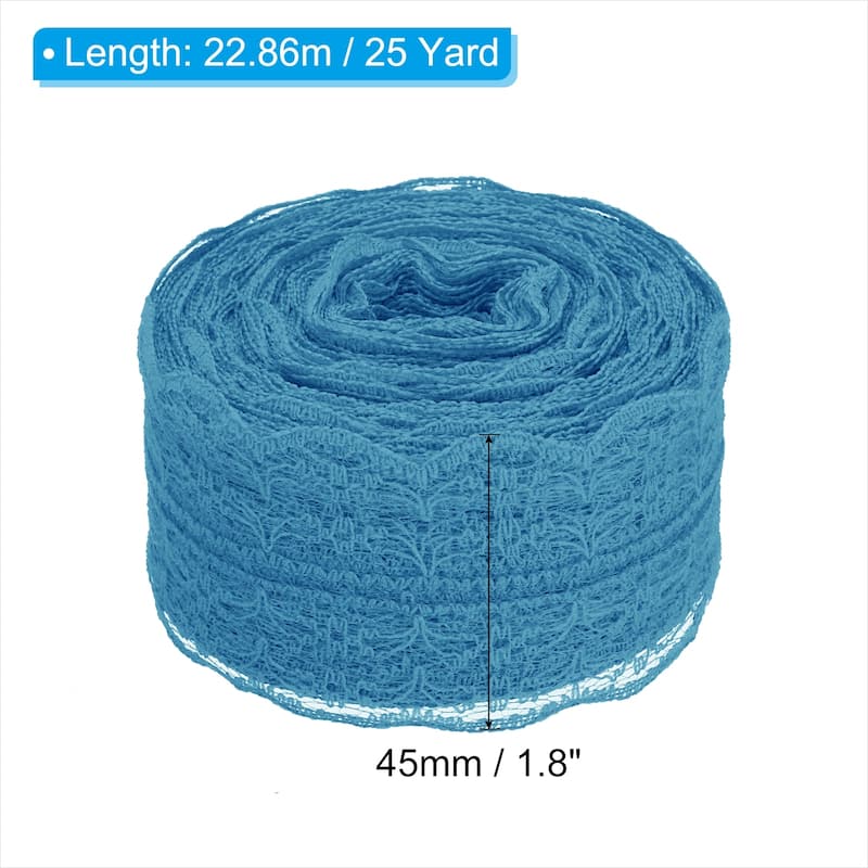 1.8" Wide 25 Yards Lace Trim Ribbon Sewing Lace Wrapping Decoration - Lake Blue