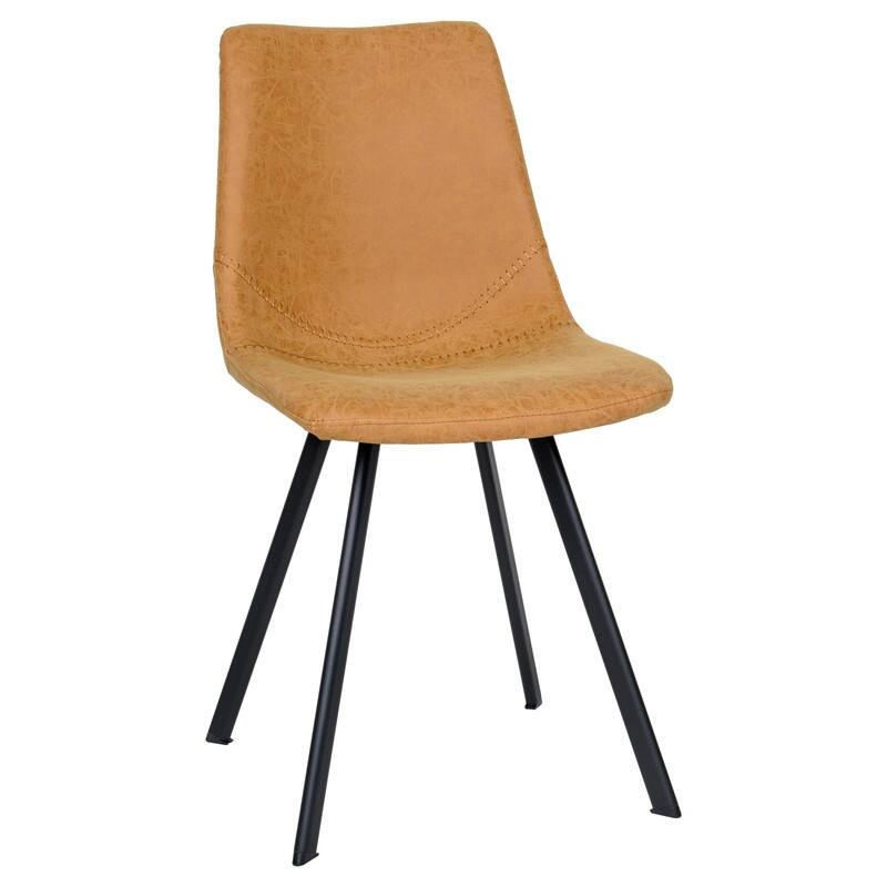 Markley Dining Chair with Leather Seat in Black Steel Legs, Scratch-Resistant, Ergonomic & Comfortable Modern Kitchen Chair - light brown