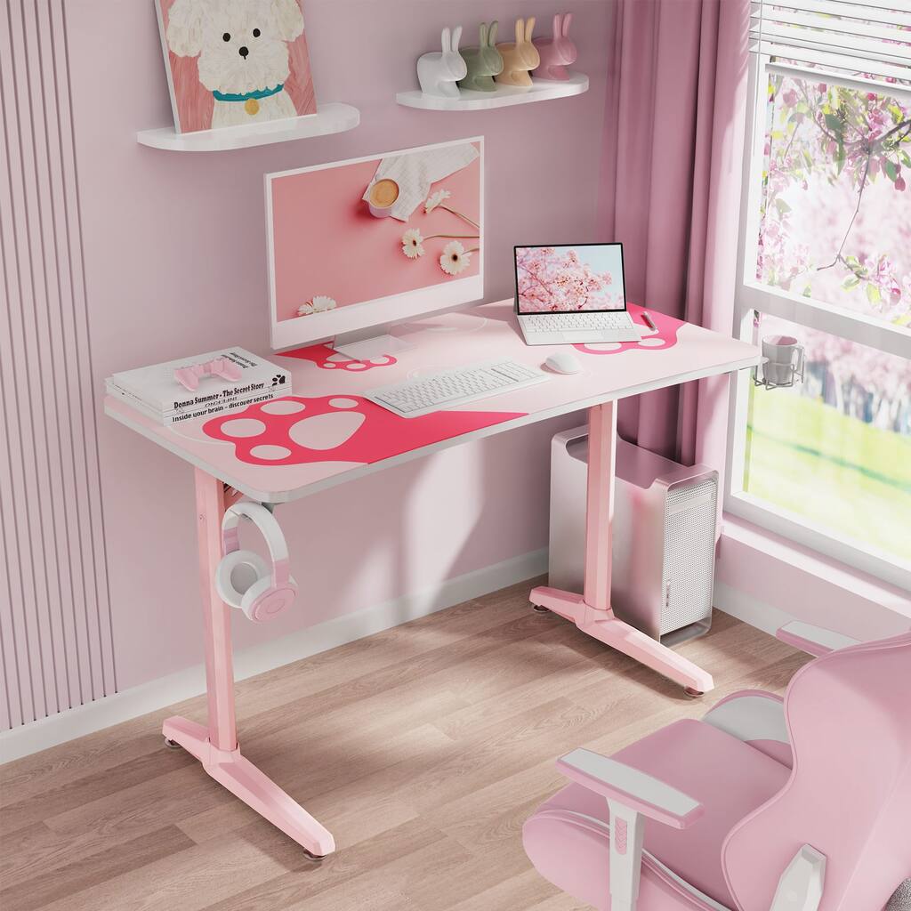 Eureka 47" Pink Gaming Desk Home Office Computer Writing Desk