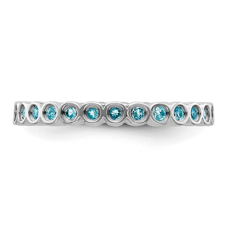 Curata 925 Sterling Silver Bezel Polished Patterned Stackable Expressions Blue Topaz Ring