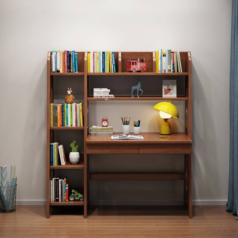 Natural Wood 2-Drawer Kids Desk with Hutch