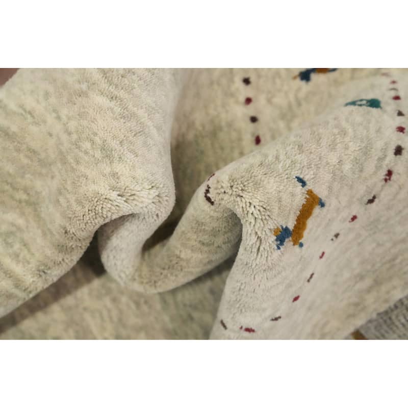 Hand Knotted Oriental 100% Wool Carpet Tribal Animal Pictorial Beige & Ivories Gabbeh Runner Rug - 9' 9'' X 2' 6''