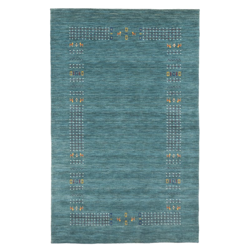 ECARPETGALLERY Hand Loomed Kashkuli Gabbeh Turquoise Wool Rug - 4'11 x 7'11