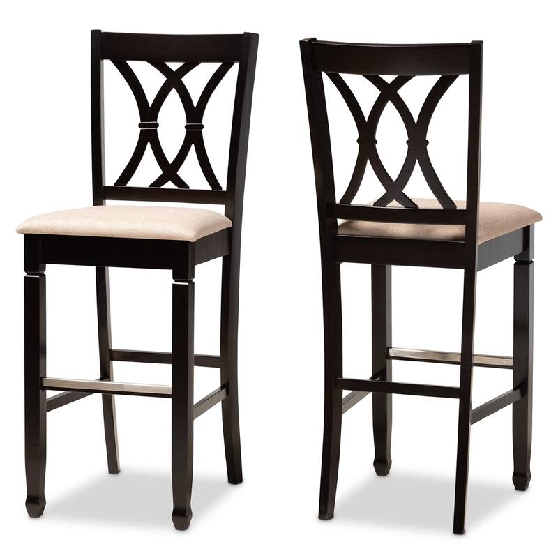 Calista Modern and Contemporary Fabric Upholstered and Brown Finished Wood 2-Piece Bar Stool Set