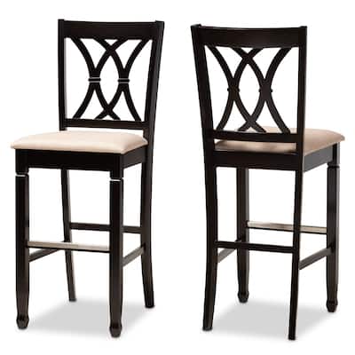 Calista Modern and Contemporary Fabric Upholstered and Brown Finished Wood 2-Piece Bar Stool Set
