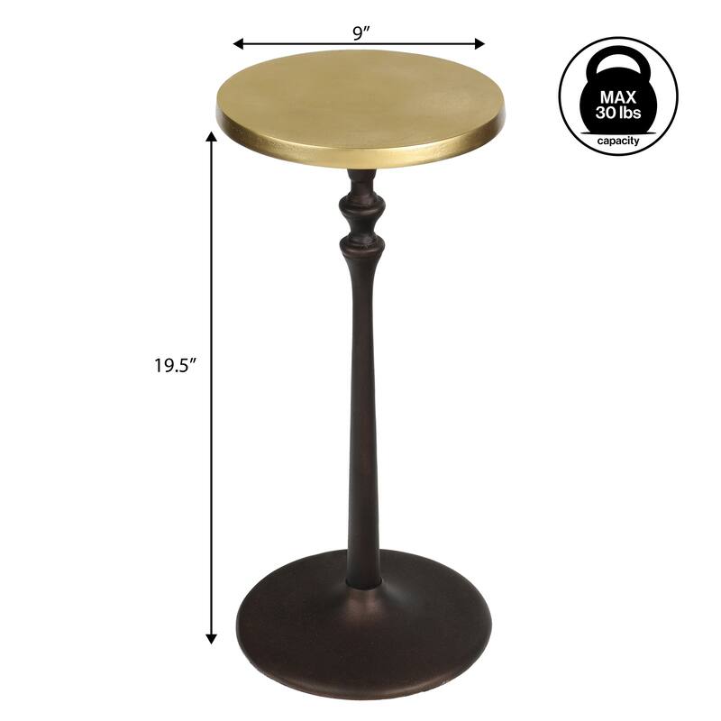 Lulu 19.5" Classic Pedestal Round Metal Drink Table and Decorative End Table, By JONATHAN Y