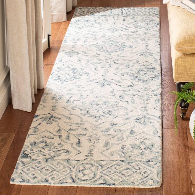 SAFAVIEH Handmade Dip Dye Nicki Floral Wool Rug - 2'3" x 12' Runner - Blue/Ivory