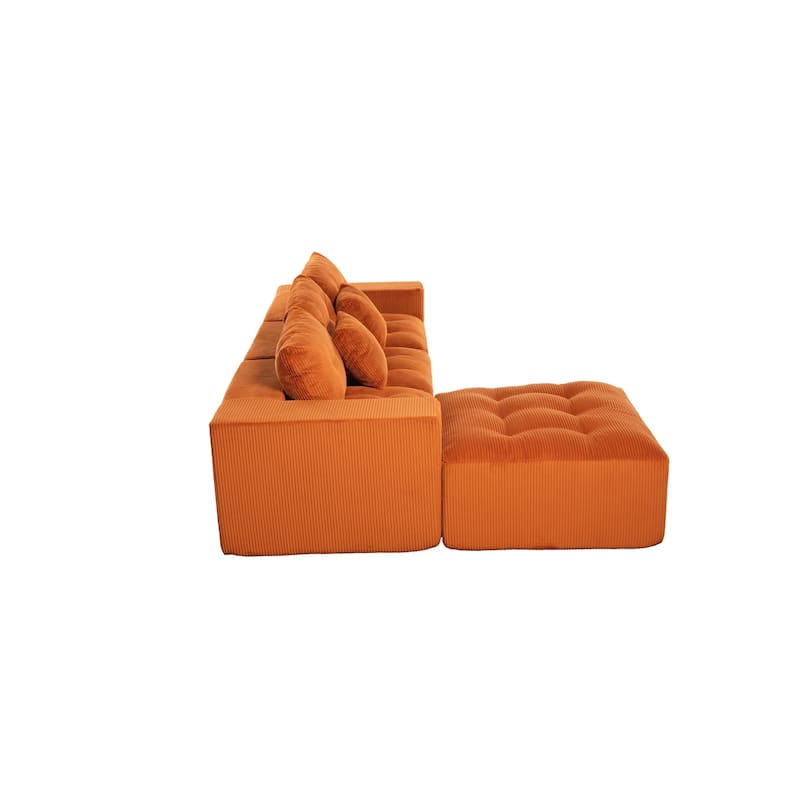101.18" Corduroy Modular Sectional Sofa with Ottoman, No Assembly Required