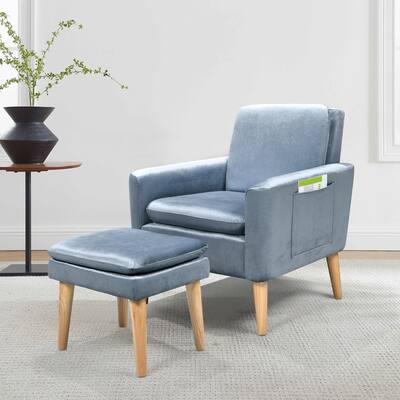 Glam Arm Chair & Ottoman Sets Comfy Tufted Chaise Lounge Chair Velvet Padded Seat Accent Chair