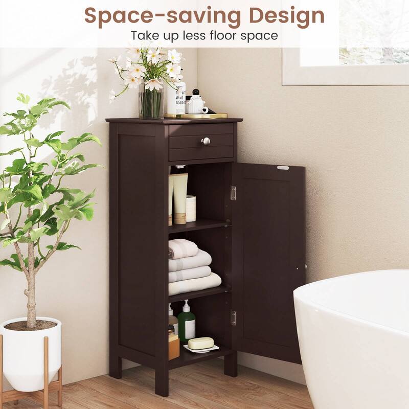 Costway Bathroom Floor Cabinet Storage Organizer Free-Standing with - See details
