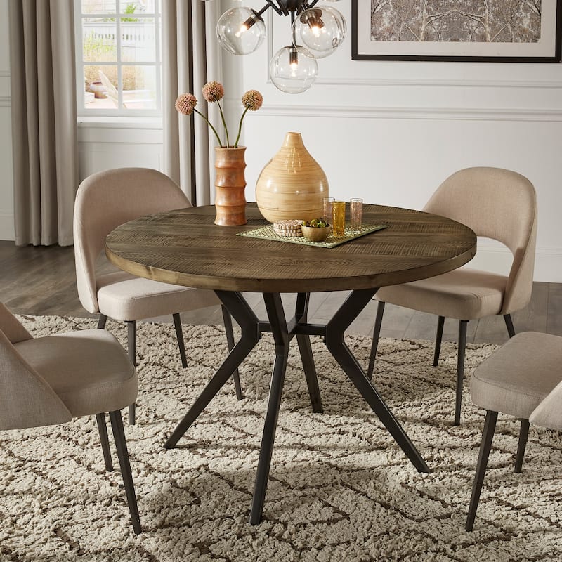 Calem Wood Finish and Iron Grey Metal Base 45" Round Dining Table by iNSPIRE Q Modern