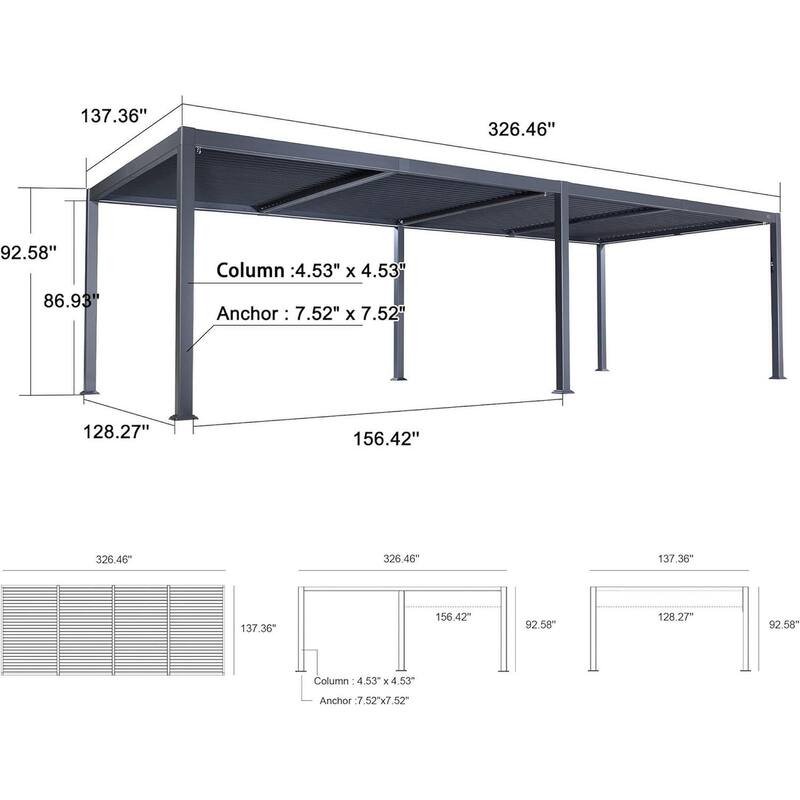 PURPLE LEAF Louvered Pergola Sun Shade Shelter with Adjustable Metal Roof for Patio Hardtop Pergola