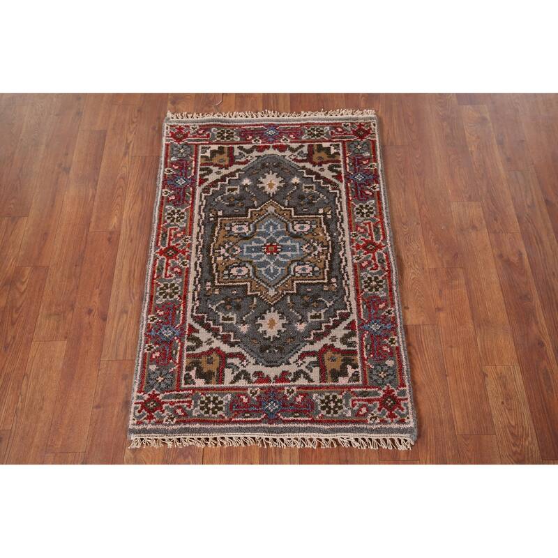 Gray Heriz Serapi Indian Accent Rug Hand-Knotted Oriental Wool Carpet - 2'1" x 3'1"