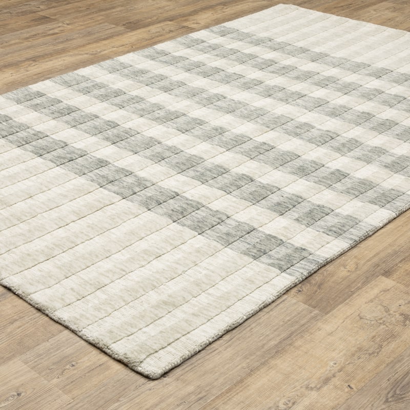Thalia Scandinavian Textured Stripes Beige/ Grey PET Yarn Area Rug