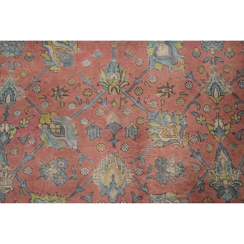 Hand Knotted Oriental 100% Wool Carpet Traditional All-Over Pink Tabriz Area Rug - 12' 8'' X 9' 7''