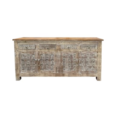 Carved Solid Wood Sideboard with 4 Drawers and 4 Doors