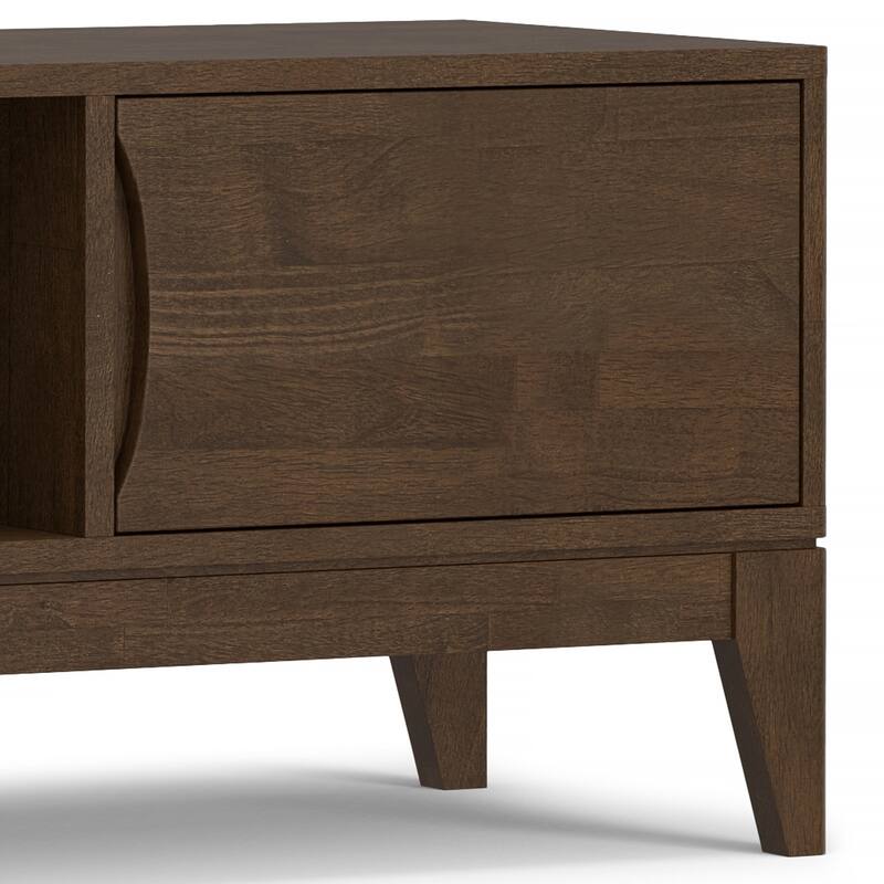 WYNDENHALL Pearson SOLID HARDWOOD 72 inch Wide Modern TV Media Stand in Walnut Brown For TVs up to 80 inches