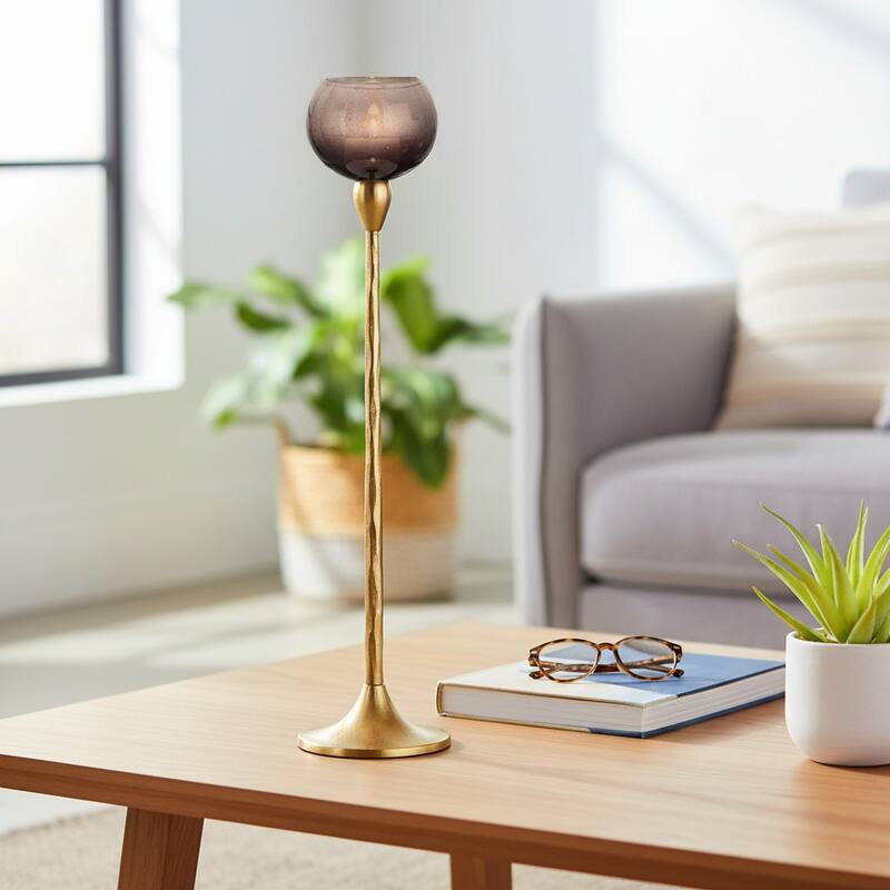 Glass Metal Stem Curved Globe Candle Holder